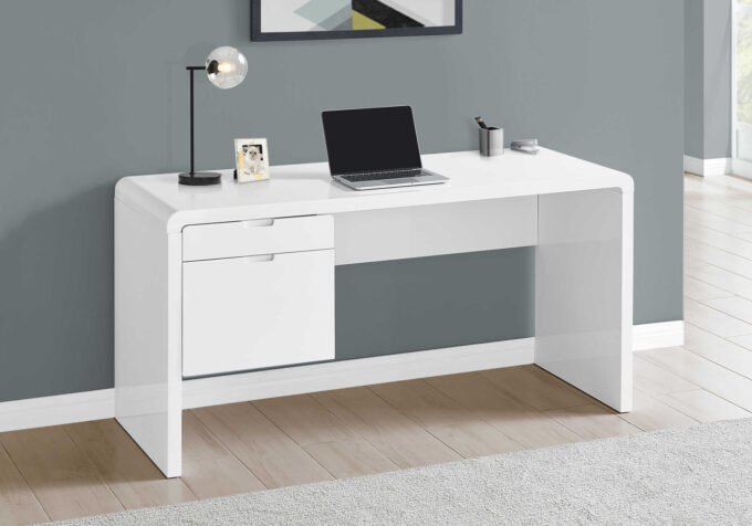 COMPUTER DESK - 60"L / HIGH GLOSSY WHITE L/R FACE DRAWER