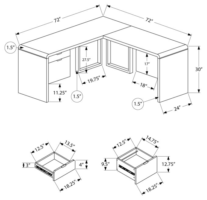 COMPUTER DESK - 72"L / HIGH GLOSSY WHITE LEFT/ RIGHT FACE - Image 4