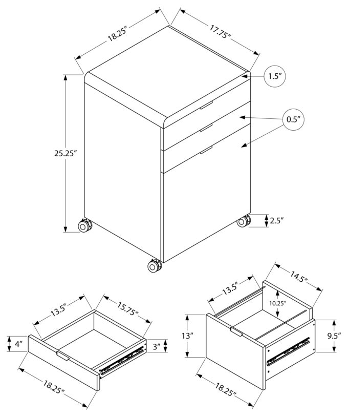 FILING CABINET - 3 DRAWER / HIGH GLOSSY WHITE / CASTORS - Image 4