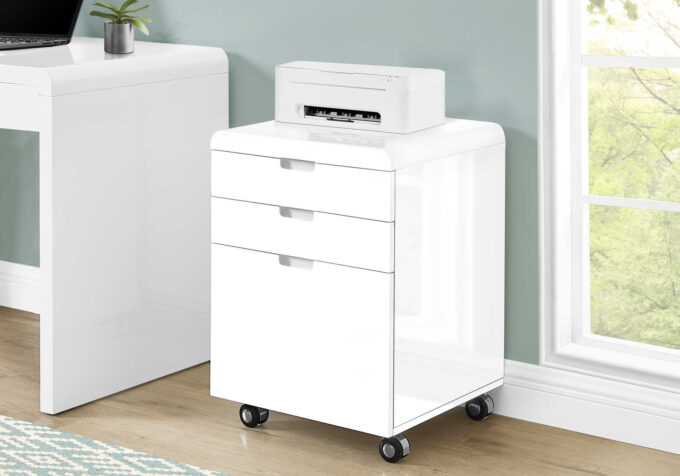 FILING CABINET - 3 DRAWER / HIGH GLOSSY WHITE / CASTORS