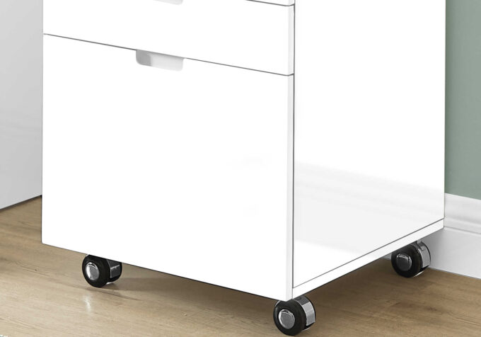 FILING CABINET - 3 DRAWER / HIGH GLOSSY WHITE / CASTORS - Image 3