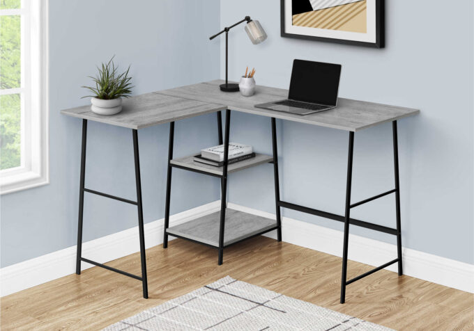 COMPUTER DESK - 48"L / GREY TOP / BLACK METAL CORNER