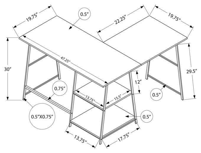 COMPUTER DESK - 48"L / WHITE TOP / WHITE METAL CORNER - Image 4