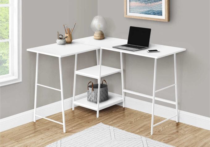 COMPUTER DESK - 48"L / WHITE TOP / WHITE METAL CORNER