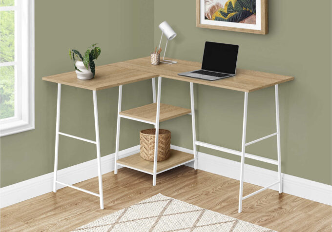 COMPUTER DESK - 48"L / NATURAL TOP / WHITE METAL CORNER