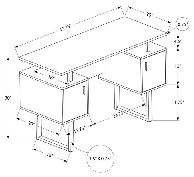 COMPUTER DESK - 48"L / WHITE / SILVER METAL - Image 4