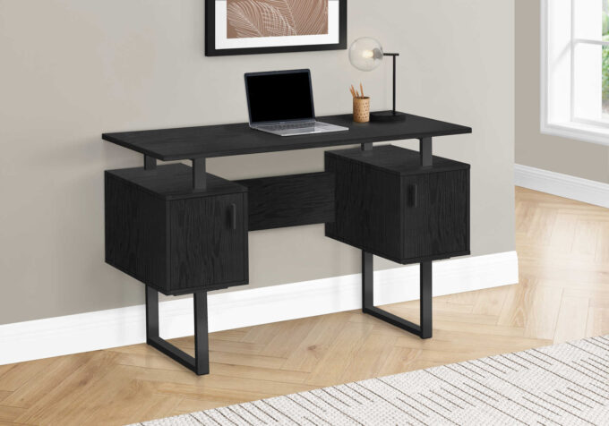 COMPUTER DESK - 48"L / BLACK OAK / BLACK METAL