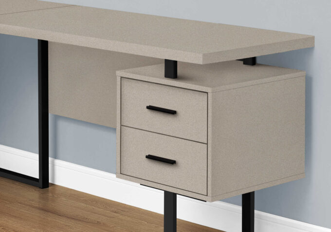 COMPUTER DESK - 70"L / MODERN TAUPE / BLACK METAL / L/R - Image 2