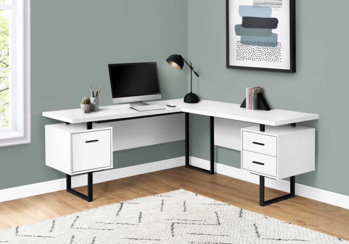 COMPUTER DESK - 70"L / WHITE / BLACK METAL / L/R FACE