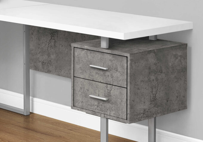 COMPUTER DESK - 70"L / WHITE/ CONCRETE/ SILVER METAL/ L/R - Image 2