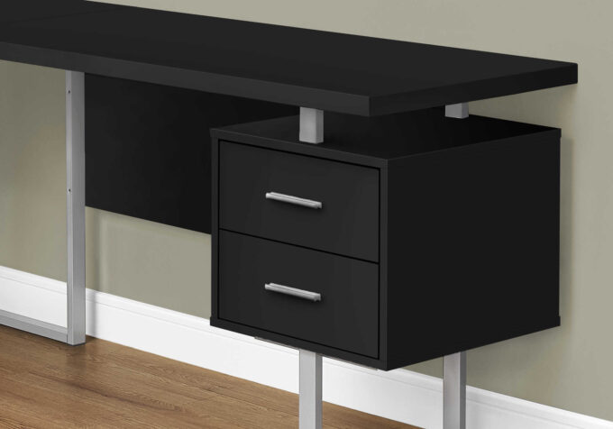 COMPUTER DESK - 70"L / BLACK / SILVER METAL / L/R FACE - Image 2