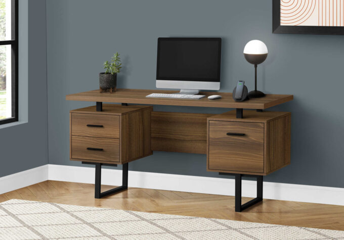 COMPUTER DESK - 60"L / WALNUT / BLACK METAL