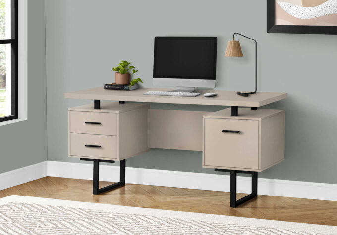 COMPUTER DESK - 60"L / MODERN TAUPE / BLACK METAL