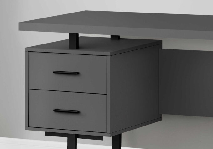 COMPUTER DESK - 60"L / MODERN GREY / BLACK METAL - Image 2