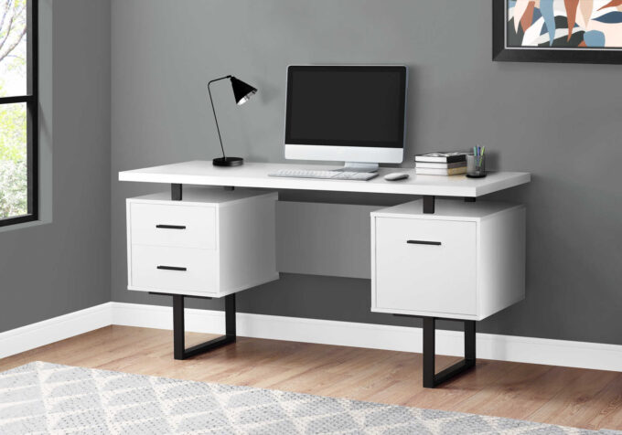 COMPUTER DESK - 60"L / WHITE / BLACK METAL