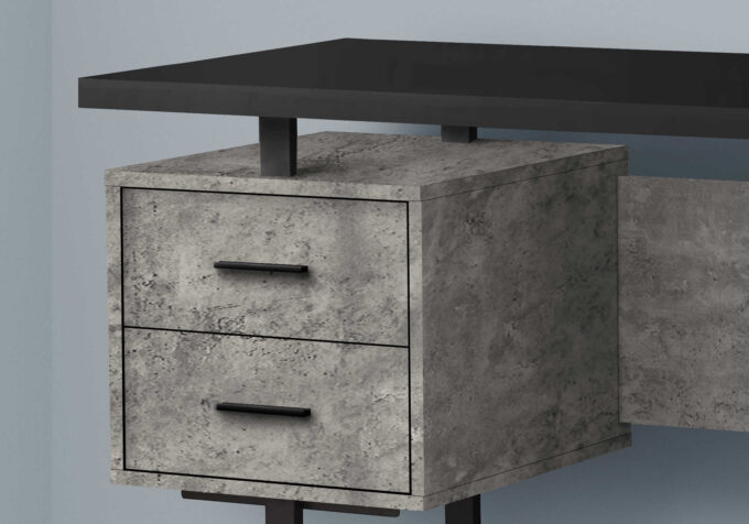 COMPUTER DESK - 60"L / BLACK/GREY CONCRETE/ SILVER METAL - Image 2