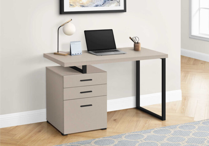 COMPUTER DESK - 48"L / MODERN TAUPE / BLACK METAL / L/R