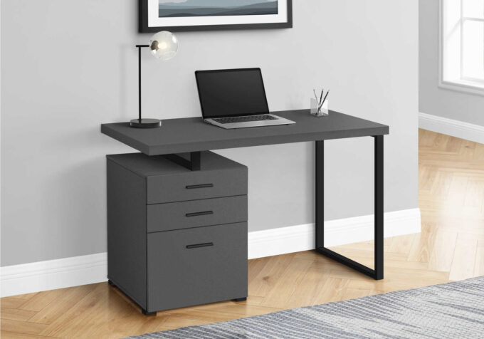 COMPUTER DESK - 48"L / MODERN GREY / BLACK METAL / L/R