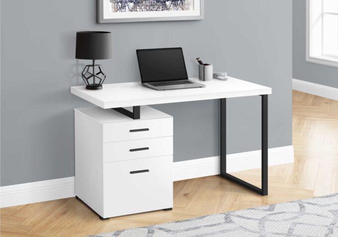 COMPUTER DESK - 48"L / WHITE / BLACK METAL / L/R FACE