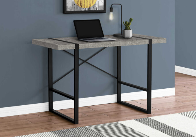 COMPUTER DESK - 48"L / GREY CONCRETE-LOOK / BLACK METAL