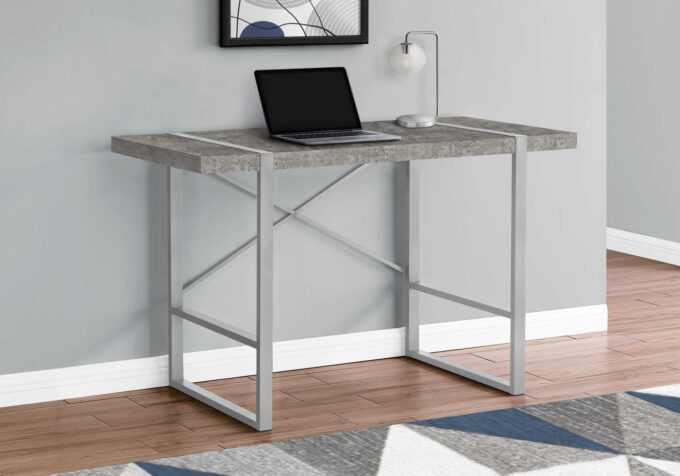 COMPUTER DESK - 48"L / GREY CONCRETE-LOOK / SILVER METAL