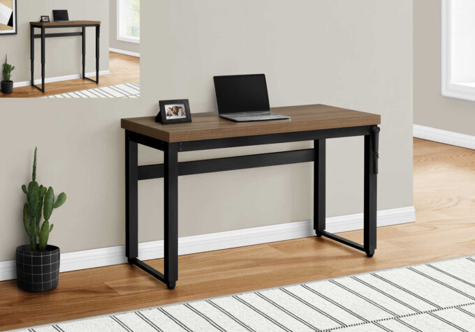 COMPUTER DESK - 48"L / WALNUT / ADJ.HEIGHT/ BLACK METAL