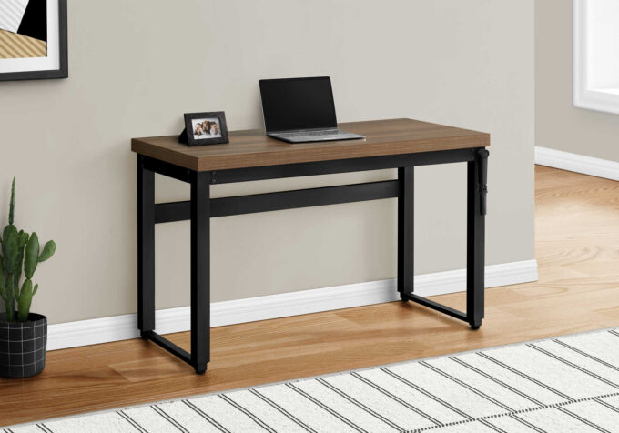 COMPUTER DESK - 48"L / WALNUT / ADJ.HEIGHT/ BLACK METAL - Image 3