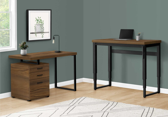 COMPUTER DESK - 48"L / WALNUT / ADJ.HEIGHT/ BLACK METAL - Image 2