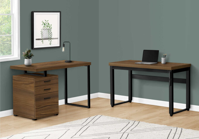 COMPUTER DESK - 48"L / WALNUT / ADJ.HEIGHT/ BLACK METAL - Image 5