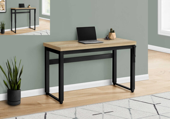 COMPUTER DESK - 48"L / NATURAL / ADJ.HEIGHT/ BLACK METAL