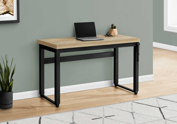 COMPUTER DESK - 48"L / NATURAL / ADJ.HEIGHT/ BLACK METAL - Image 5