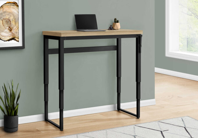 COMPUTER DESK - 48"L / NATURAL / ADJ.HEIGHT/ BLACK METAL - Image 3