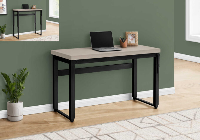 COMPUTER DESK - 48"L / MODERN TAUPE / ADJ.HEIGHT/ BLACK