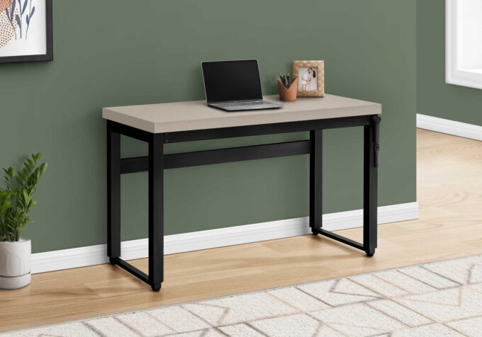 COMPUTER DESK - 48"L / MODERN TAUPE / ADJ.HEIGHT/ BLACK - Image 2