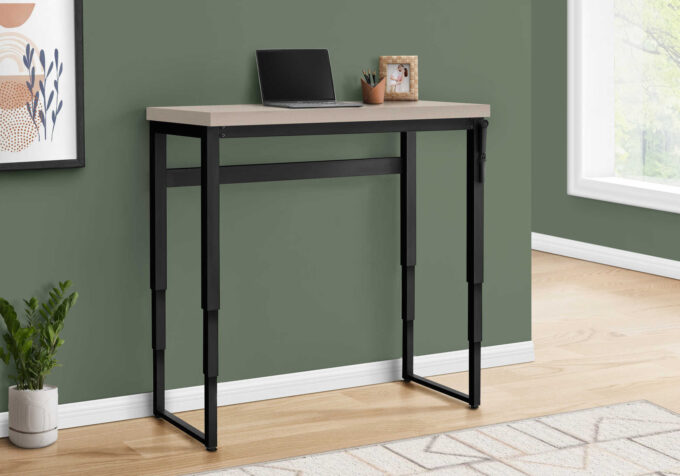 COMPUTER DESK - 48"L / MODERN TAUPE / ADJ.HEIGHT/ BLACK - Image 4