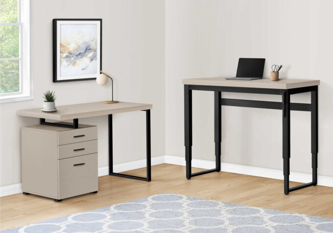 COMPUTER DESK - 48"L / MODERN TAUPE / ADJ.HEIGHT/ BLACK - Image 3