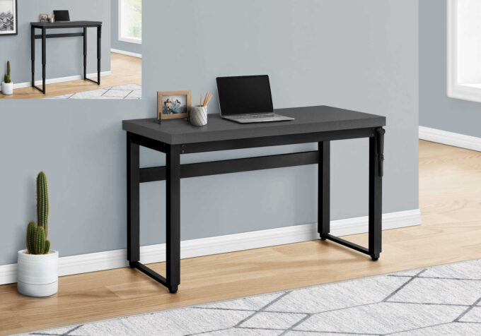 COMPUTER DESK - 48"L / MODERN GREY / ADJ.HEIGHT/ BLACK