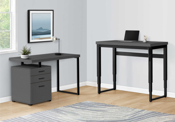 COMPUTER DESK - 48"L / MODERN GREY / ADJ.HEIGHT/ BLACK - Image 2