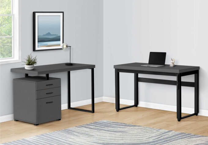 COMPUTER DESK - 48"L / MODERN GREY / ADJ.HEIGHT/ BLACK - Image 4