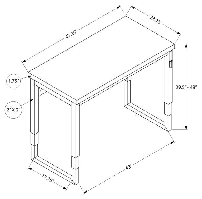 COMPUTER DESK - 48"L / BLACK / ADJ.HEIGHT/ BLACK METAL - Image 8