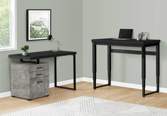 COMPUTER DESK - 48"L / BLACK / ADJ.HEIGHT/ BLACK METAL - Image 4