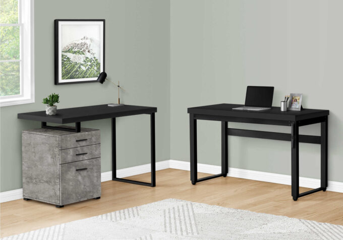 COMPUTER DESK - 48"L / BLACK / ADJ.HEIGHT/ BLACK METAL - Image 2