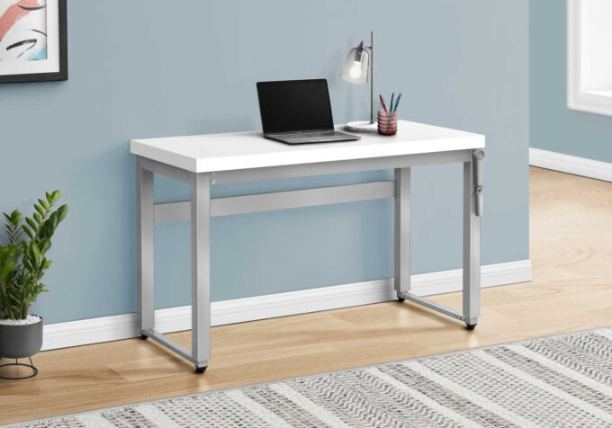 COMPUTER DESK - 48"L / WHITE / ADJ.HEIGHT/ SILVER METAL - Image 4