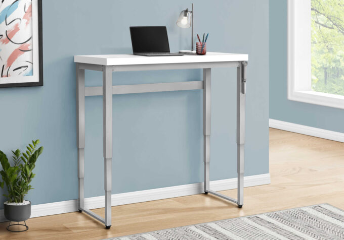 COMPUTER DESK - 48"L / WHITE / ADJ.HEIGHT/ SILVER METAL - Image 3