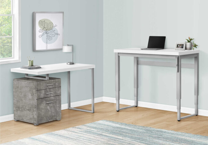 COMPUTER DESK - 48"L / WHITE / ADJ.HEIGHT/ SILVER METAL - Image 5