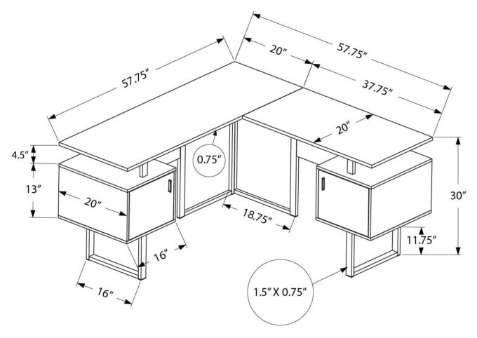 COMPUTER DESK - 58"L / WHITE / SILVER METAL CORNER - Image 4