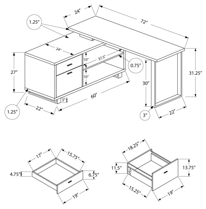 COMPUTER DESK - 72"L ESPRESSO / BLACK EXECUTIVE CORNER - Image 4