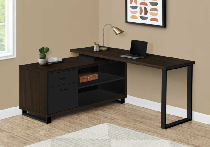 COMPUTER DESK - 72"L ESPRESSO / BLACK EXECUTIVE CORNER