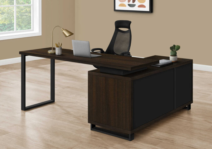 COMPUTER DESK - 72"L ESPRESSO / BLACK EXECUTIVE CORNER - Image 2