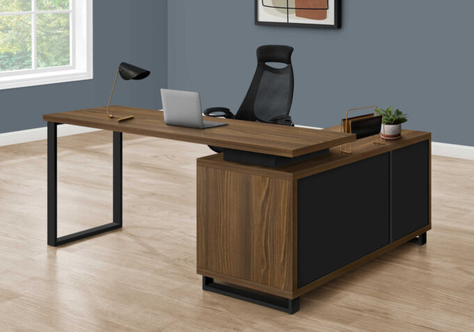 COMPUTER DESK - 72"L WALNUT / BLACK EXECUTIVE CORNER - Image 2